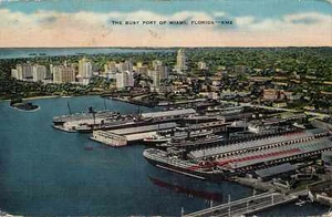 Postcard Linen Miami The Busy Port Aerial View - Bild 1 von 2