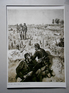 VINTAGE MILITARY PRINT: AMERICAN CIVIL WAR-' IN THE TRENCHES' BY ALLEN C REDWOOD