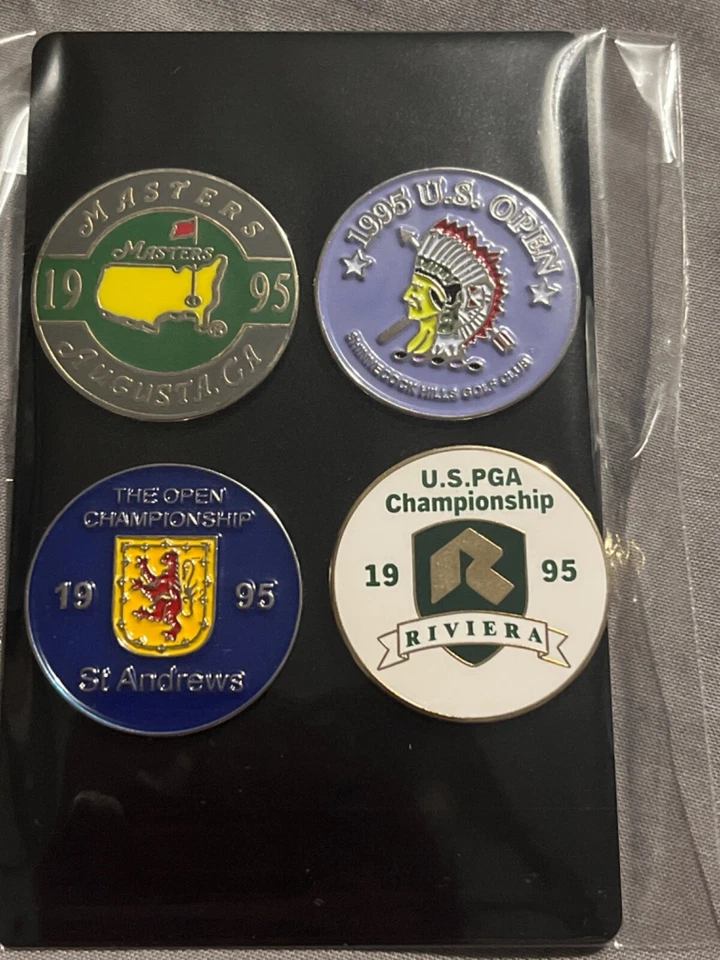 Set of 4 Flat Golf Ball Marker 1995 Majors Masters, US Open, PGA etc FREEPOST - Image 1 of 1