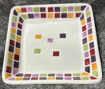 PAMPERED CHEF SIMPLE ADDITIONS Ceramic Mosaic Tile Square Plate Dish 7.25"EUC - Image 1 of 4