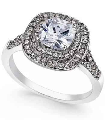 Anillo central Charter Club doble halo cristal enchapado en plata talla 7 venta al por menor $34,5 Foto 1 de 4