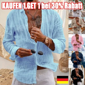 Herren Langarm Hemd❤Leinenhemd Umlegekragen Business Freizeithemd Shirt Sommer❤ - Bild 1 von 16