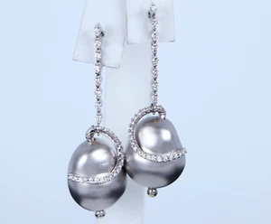 Roberto Coin Perl L'Amore 18K White Gold Diamond Pearl Swirl Twist Drop Earrings - Picture 1 of 8