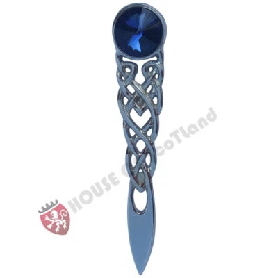 HOUSE OF SCOTLAND Scottish Kilt Pin Blue Stone 4" Celtic Knot Pins & Brooch Ladies Interlacing