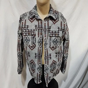 Lucky Brand Boulder Creek Shirt Jacket Mens Large Gray Red Southwestern Aztec - Picture 1 of 7