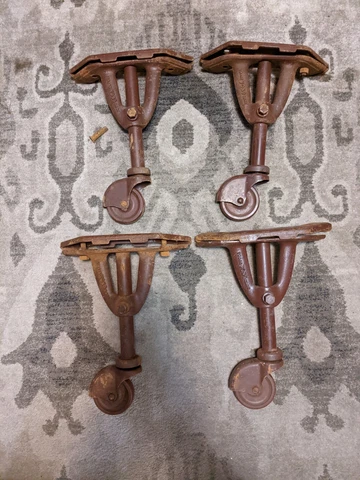 4 VINTAGE VONO INDUSTRIAL HEAVY-DUTY ADJUSTABLE CASTERS WHEELS LEGS W/BRACKETS Cover