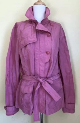 Chaqueta Abrigo ELIE TAHARI Rosa Mezcla Nylon Cinturón Largo Medio Trench Light GRANDE Foto 1 de 4