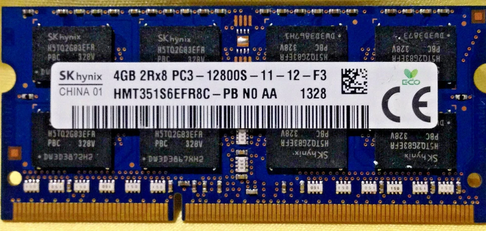 SK Hynix 4GB 2Rx8 PC3-12800S DDR3 1600MHz SO-DIMM SDRAM HMT351S6EFR8C-PB - Image 1 of 1