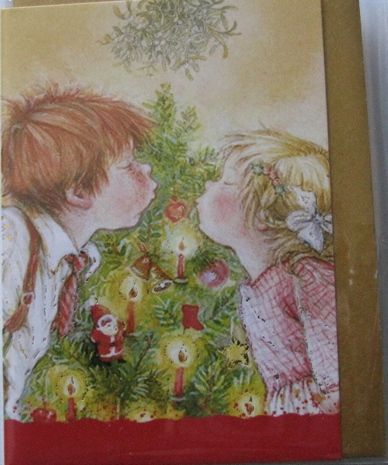 Mini Doppelkarten mit gold Umschlag Lisi Martin küssende Kinder - Bild 1 von 1