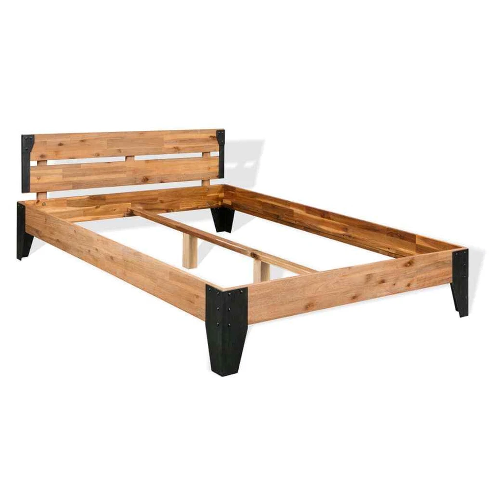 vidaXL Bed Frame Solid Acacia Wood Steel 59.8"x79.9" 281453