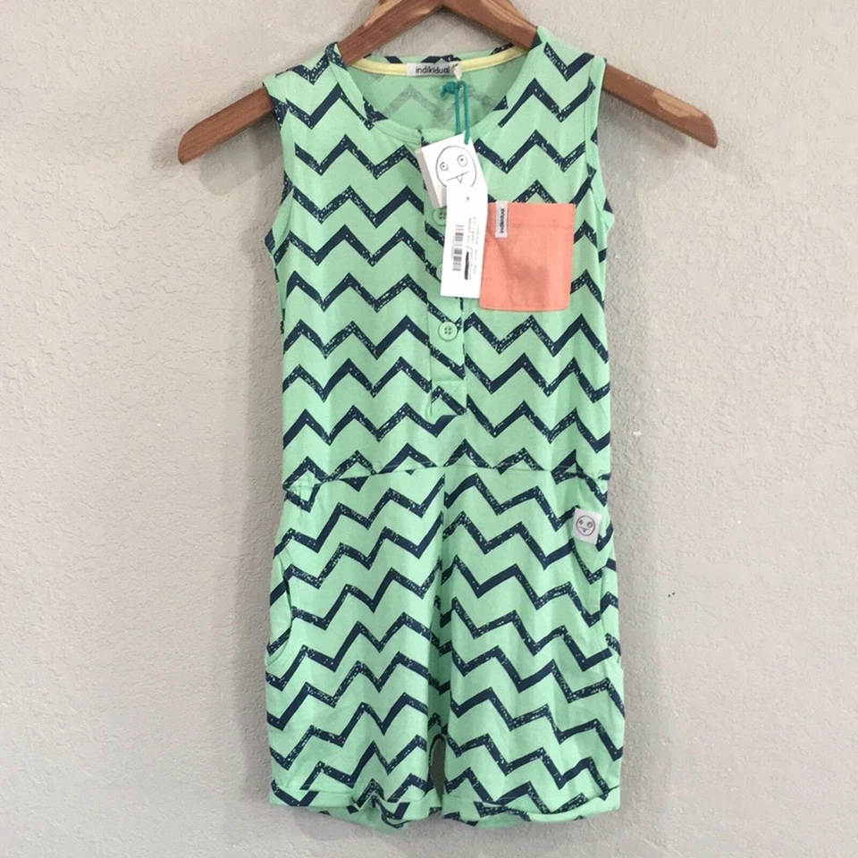 NUEVO Mameluco Jersey Indikidual Niñas Talla 4/5 ORGÁNICO Aston Zig Zag 100% Algodón Foto 1 de 4