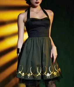 Hot topic Her Universe Marvel Loki Helmet Border print Halter Dress Sz Small - Picture 1 of 6