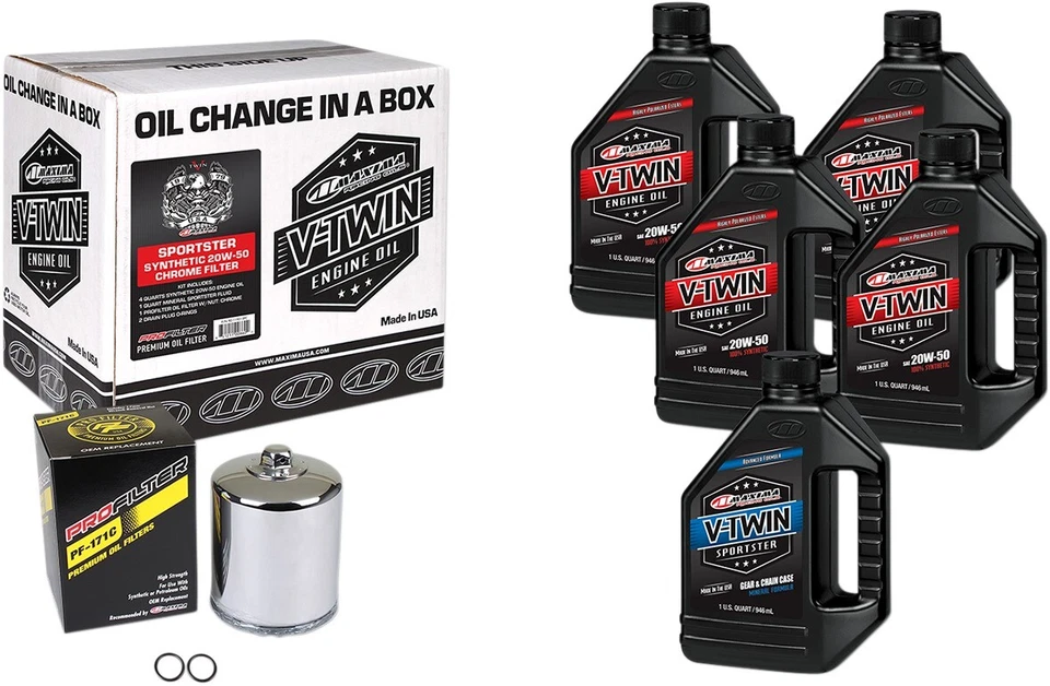 V-Twin Oil Change Kit Synthetic w/ Chrome Filter Sportster Maxima 90-119015PC - Image 1 of 1