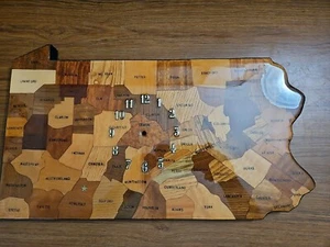 Vintage Lacquered Wood State Of Pennsylvania County Map Needs Clock Grandpas - Picture 1 of 7