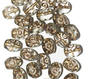Gilded Transparent Gray Oval Czech Pressed Glass Beads 10mm (pack of 30)