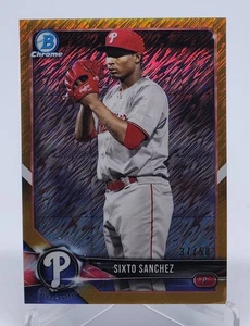 2018 Bowman Chrome Sixto Sanchez Prospects Gold Shimmer Refractor #/50 Phillies - Picture 1 of 2