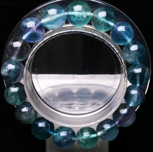 11,3 mm Natürlicher Regenbogen Klar Fluorit Kristall Edelstein Rund Perlen Armband - Bild 1 von 6