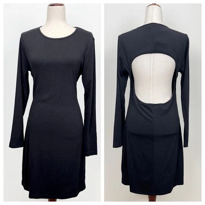 NUEVO Vestido Walter Baker Mujer XL Negro Acanalado Recortado Cóctel Moderno Bodycon Foto 1 de 4