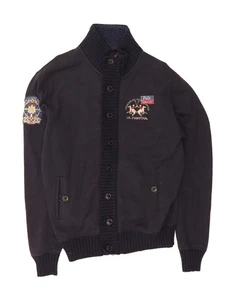 LA MARTINA Mens Graphic Bomber Jacket UK 40 Large Navy Blue Lambswool FO02 - Picture 1 of 4