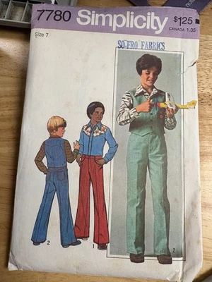Simplicity 7780 Pattern Boys Western Vest/Shirt/Jeans, Boys size 74, UNCUT - Image 1 of 2