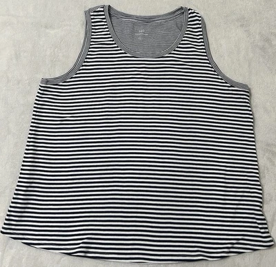 Camiseta sin mangas J.Jill 100 % algodón Pima pliegue trasero talla L azul marino y blanco a rayas Foto 1 de 4