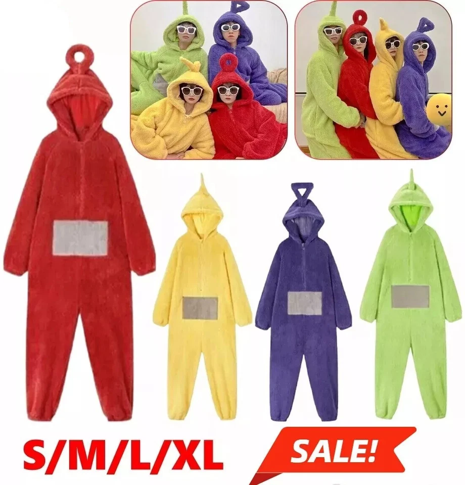 Adult Teletubbies Costume Disi Onesis Lala Cosplay Christmas Jumpsuit Pajama XL@ - Image 1 of 4