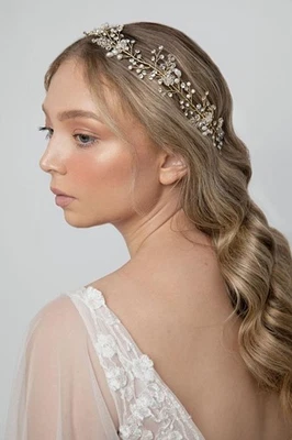 NIB Ulyana Aster Hair Couture Jewelry Hairpiece Baby's Breath Bride Wedding Gold - Image 1 of 4