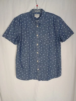 Lucky Brand Shirt Mens Blue Chambray Floral Denim Saturday Stretch Size L - Image 1 of 4