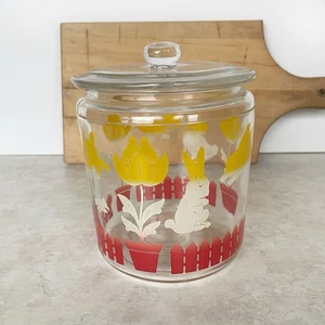 Vintage Anchor Hocking Glass Biscuit Jar Canister Bunny Lamb Duck Tulip 1940's - Picture 1 of 7