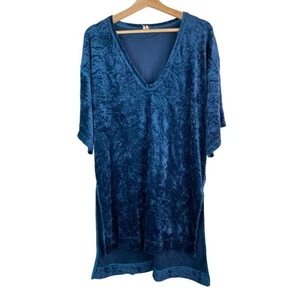 We the Free Women's 12 Blue Crushed Velvet Oversized V-Neck Neck Shift Dress - Picture 1 of 5