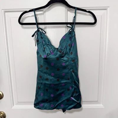 全新带标签复古 Betsey Johnson Polkadot 上衣 Y2k 罕见丝绸 4 码 — 第 1/4 张图片