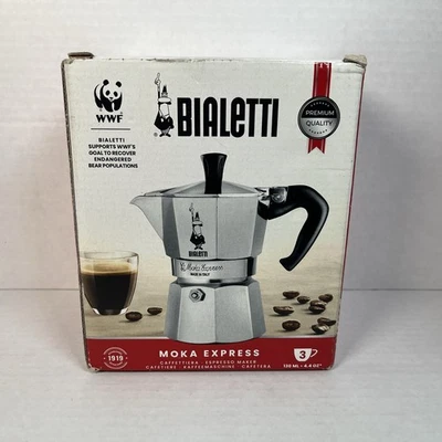 Bialetti Moka Express icónica cafetera espresso italiana con estufa, 3 tazas, MUY RARA Foto 1 de 4