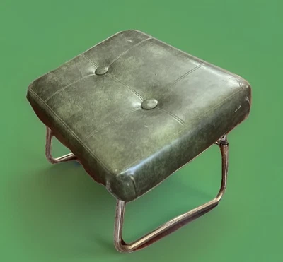 Винтажный жемчужный фитиль середины века зеленый кожаный регулируемый ножной стул лежак - Изображение 1 из 4