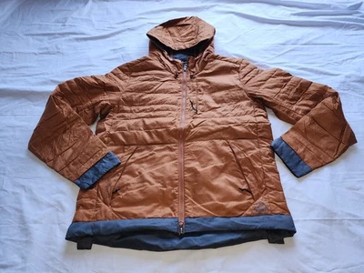 PRANA MEN'S BREATHE DOWN HOODED JACKET LIGHT ORANGE FULL ZIL SIZE SMALL - Image 1 of 4