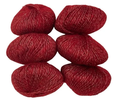 6 bolas de hilo de mohair y lana rojas y blancas brillantes 50 g cada una Foto 1 de 2