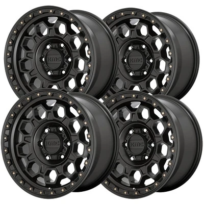 (Set of 4) KMC KM545 Trek 17x9 6x4.5" +18mm Satin Black Wheels Rims 17" Inch Foto 1 de 4