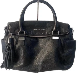 Michael Kors Leather Handbag Hobo Tote Bag Fringe Tassel Black - Picture 1 of 14