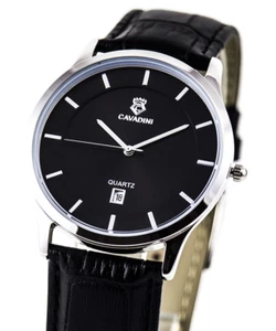 Cavadini Mens Watch Stainless Steel 1 9/16in Index Date CV-4228 Black Modern - Picture 1 of 1