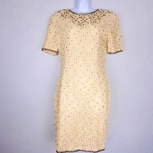 Stenay Womens Dress sz 8 Cream Short Sleeve Shift Beaded Lace Pearl VINTAGE - Picture 1 of 11