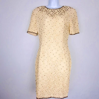 Vestido para mujer Stenay talla 8 crema manga corta cambio cuentas encaje perla DE COLECCIÓN Foto 1 de 4