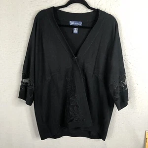 Susan Graver Sweater Womens 1X Plus Size Black Sheer Inlay Feminine Artsy - Picture 1 of 14
