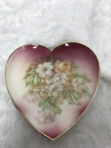 Plato en forma de corazón dorado floral pintado a mano de China bávara hecho en Baviera vintage - Imagen 1 de 4