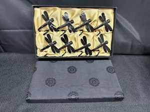 Set of 8 ~ Napkin Rings "DRAGONFLY" Black / White ~ Comes with Original Box - Picture 1 of 10