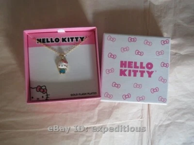 NUEVO COLLAR SANRIO HELLO KITTY CHAPADO EN ORO FLASH ESMALTE PEDANTE CON CAJA DE REGALO LINDO Foto 1 de 3