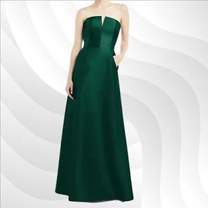 Abito senza spalline Alfred Sung Hunter verde raso twill D774 taglia 0 | formale e chic - Foto 1 di 8