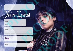 #110 MITTWOCH Regenschirm Addams 10er Pack Kindergeburtstag Party EINLADUNGEN - Bild 1 von 1