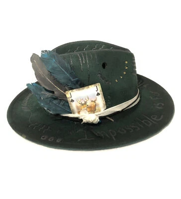 Custom Western/Fedora Hat-Tazzle’s 1of1-Green W/ Feather, Playing Card & “Quote” - Изображение 1 из 4