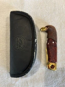 Franklin Mint Ray Beers Great American Eagle Pocket Knife Dark Brown Burl Handle - Picture 1 of 10