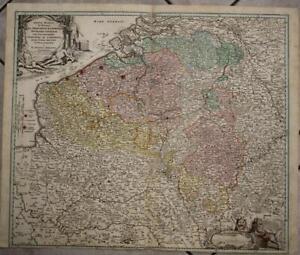 BELGIUM LUXEMBOURG SOUTHERN NETHERLANDS 1720 HOMANN ANTIQUE COPPER ENGRAVED MAP