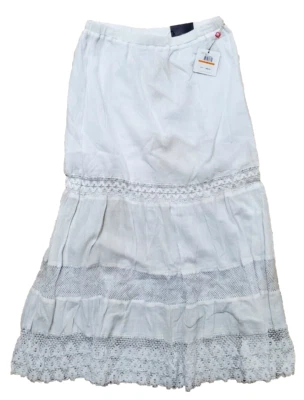 NUEVO CON ETIQUETAS Falda Rafaella Confort Encaje Volantes Talla 8 Blanca Nueva BOHA Indigo Treasure Foto 1 de 4